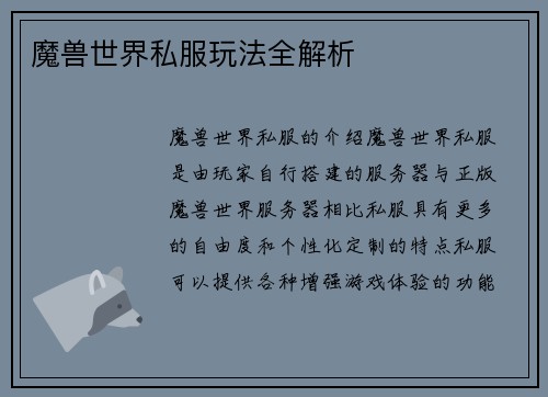 魔兽世界私服玩法全解析